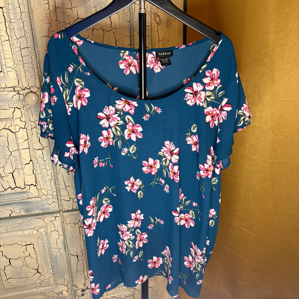 Women's TORRID Teal Floral Blouse Plus Size 1X